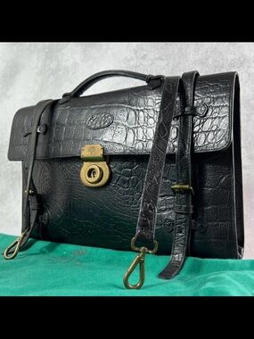 Mulberry Black Croc-Embossed Leather Briefcase with Detachable Strap